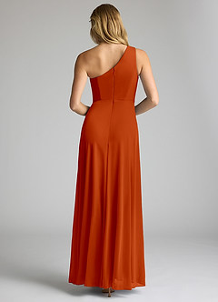Azazie Brooke Bridesmaid Dresses Paprika A-Line One Shoulder Mesh Dress image5