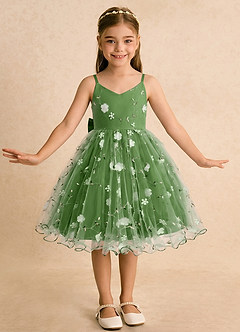Azazie Junebug Blumenmädchenkleider Ballkleid Spaghetti Riemen Tüll Kleid Basilikum image3