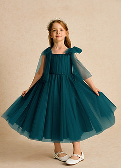 Azazie Dori Robe Demoiselle D'honneur Fillette Robe Trapèze en Tulle Rayé Vert Pin image6