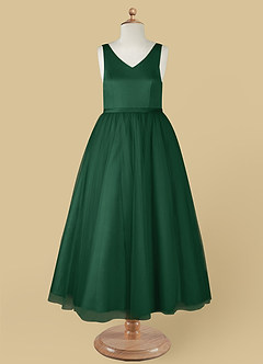 Azazie Marybell Flower Girl Dresses Dark Green A-Line Bow Tulle Dress image9