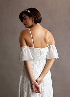 Azazie Cambri Abiti da Sposa Abito A-Line in Pizzo a Spalla Scoperta Diamante Bianco Nudo image6