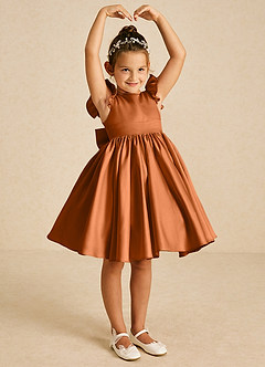 Azazie Tootsie Flower Girl Dresses Copper A-Line Bow Matte Satin Dress image1