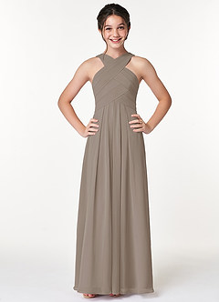 Azazie Kaleigh A-Line Pleated Chiffon Floor-Length Junior Bridesmaid Dress image1