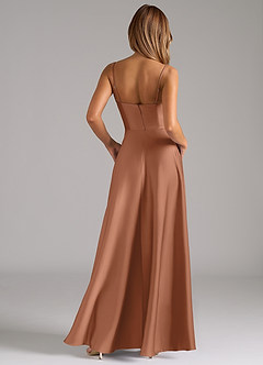 Azazie Elle Bridesmaid Dresses Bronzer A-Line Pleated Stretch Satin Dress image7