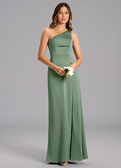Azazie Feby Brautjungfernkleider A-Linie One-Shoulder Stretch-Satin Kleid Matcha image1