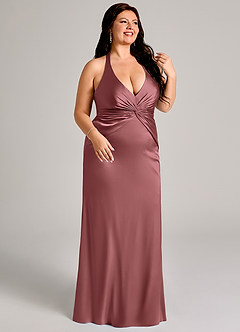 Azazie Valerie Jurken voor bruidsmeisjes Jurk van Stretch Satijn met Zeemeermin Geplooid Amethist image10