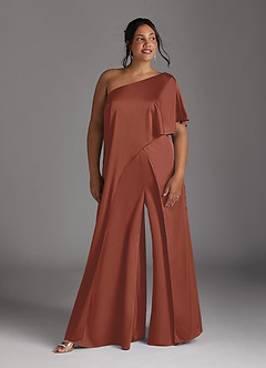 Azazie Hagretta Mother of the Bride Dresses Auburn Jumpsuit/Pantsuit Stretch Satin Dress image9