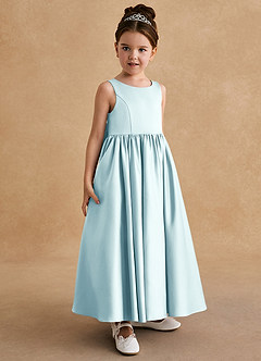 Azazie Bettie Blumenmädchenkleider A-Linie Schleifen Matte Satin Kleid Seegrün image4
