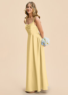 Azazie Azaria Junior Butter A-Line Pleated Stretch Satin Dress image4
