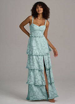 Azazie Romie Bridesmaid Dresses Mist A-Line Corset Floral Burnout Dress image3