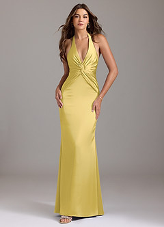 Azazie Valerie Suknie dla druhen Syrena Pofałdowany Satyna elastyczna Do ziemi Sukienka image1