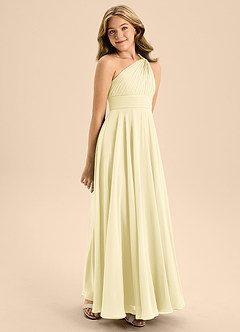 Azazie Charlize Junior Lemon Sorbet A-Line Pleated Chiffon Dress image5