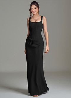 Azazie Niamh At-home Try On Dresses Black Mermaid Corset Chiffon Dress image4