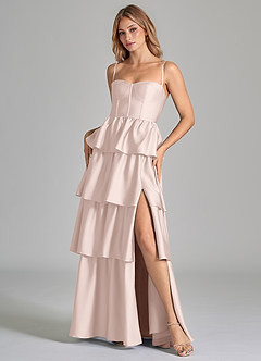 Azazie Faye Bridesmaid Dresses Blushing Pink A-Line Ruched Stretch Satin Dress image7