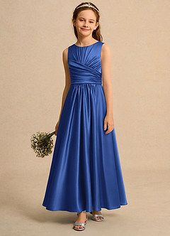 Azazie Ducky Girls Formal 플라워 걸 드레스 A라인 주름진 스트레치 새틴 발목 길이 드레스 image4