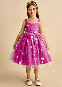 Azazie Bean Flower Girl Dresses Fuchsia Ball-Gown Sleeveless Tulle Dress image1