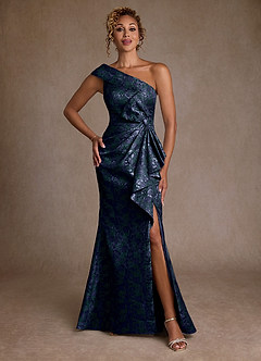 Azazie Hampton Abiti per la Madre della Sposa Abito Sirena in Jacquard Monospalla Marino Scuro image1