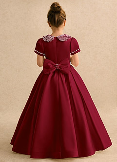 Azazie Gabriella Flower Girl Dresses Burgundy Ball-Gown with Sleeves Matte Satin Dress image2
