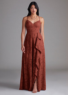 Azazie Naeem Bridesmaid Dresses Terracotta A-Line Floral Burnout Dress image1