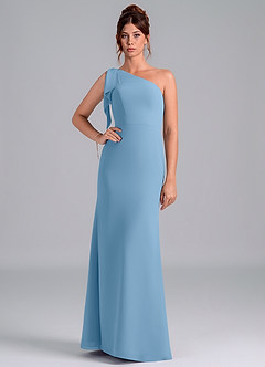 Azazie Rinna Bridesmaid Dresses Steel Blue Mermaid One Shoulder Chiffon Dress image1