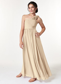 Azazie Flower Junior A-Linie Plissee Chiffon Kleid Champagner image5
