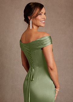 Azazie Bedford Mother of the Bride Dresses Pistachio Sheath Pleated Stretch Satin Dress image6