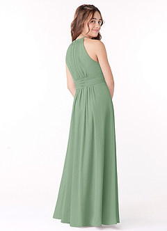 Azazie Bonnie Junior Matcha A-Line Pleated Chiffon Dress image3