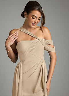 Azazie Kassandra 신부 들러리 드레스 A라인 오프 더 숄더 쉬폰 바닥 길이 드레스 image2