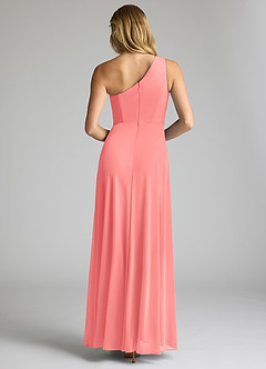Azazie Brooke Bridesmaid Dresses Coral A-Line One Shoulder Mesh Dress image5