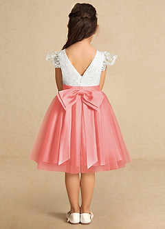 Azazie Vetty Flower Girl Dresses Ivory Coral A-Line Lace Tulle Dress image7