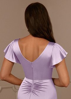 Azazie Roya Mother of the Bride Dresses Frosted Lilac Mermaid V-Neck Pleated Stretch Satin Dress image6