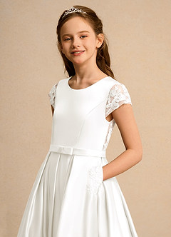 Azazie Bunny Girl Jurken voor bloemenmeisjes Baljurk Jurk van Kant Ivoor image4