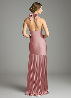 Azazie Nayeli Jurken voor bruidsmeisjes Jurk van Stretch Satijn met A-Lijn Geplooid Stoffige Roos image2