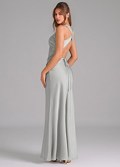 Azazie Evadne Bridesmaid Dresses Silver A-Line Pleated Stretch Satin Dress image5