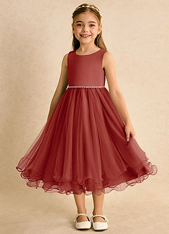 Azazie Lass Flower Girl Dresses Terracotta A-Line Bow Tulle Dress image5