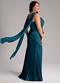 Azazie Sorrel Robes de demoiselle d'honneur Robe Sirène Convertible en Satin extensible Sans bretelle Bleu Encre image8