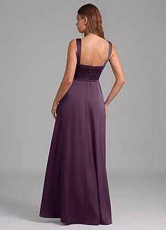 Azazie Rosaline Robes de demoiselle d'honneur Robe Trapèze en Satin extensible Fente Latérale Prune image2