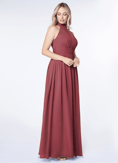 Azazie Iman Abiti da Damigella Abito A-Line in Chiffon A-Line con Increspature Merlot image3