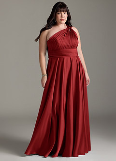 Azazie Charlize Bridesmaid Dresses Pomegranate A-Line One Shoulder Stretch Satin Dress image9