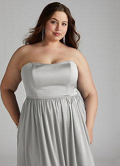 Azazie Morana Final Sale Silver A-Line Off the Shoulder Stretch Satin Convertible Dress image19