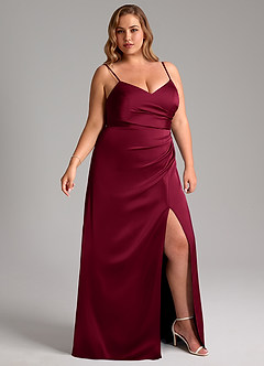 Azazie Azuree Brautjungfernkleider A-Linie Plissee Stretch-Satin Kleid Burgunderrot image12