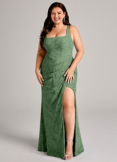 Azazie Mero 신부 들러리 드레스 쉬스 주름진 플로럴 번아웃 바닥 길이 드레스 image7