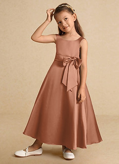 Azazie Lindy Flower Girl Dresses Bronzer A-Line Pleated Matte Satin Dress image3