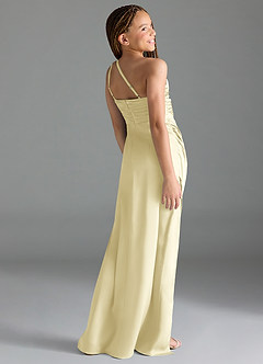 Azazie Eren Junior Lemon Sorbet Sheath Pleated Stretch Satin Dress image5