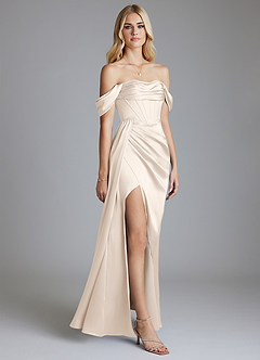 Azazie Amyra Bridesmaid Dresses White Alabaster Mermaid Off the Shoulder Stretch Satin Convertible Dress image5