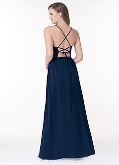 Azazie Raya Brautjungfernkleider A-Linie V-Hals Gefaltet Stretch-Satin Kleid Dunkelmarine image2
