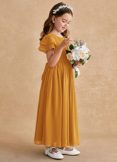 Azazie Ali Flower Girl Dresses Butterscotch A-Line Pleated Chiffon Dress image5