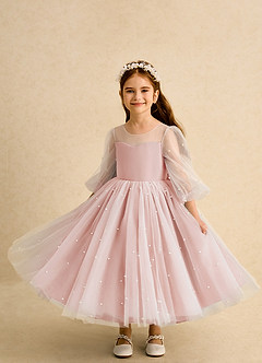 Azazie Trudy Flower Girl Dresses Rosette Ball-Gown Sweetheart Neckline Tulle Dress image5