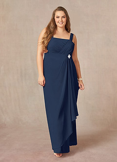 Azazie Weisz Mother of the Bride Dresses Dark Navy A-Line Square Neckline Pleated Chiffon Dress image10