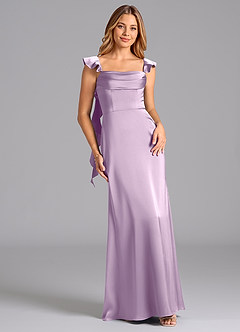 Azazie Adi Brudtärnklänningar Klänning av A-Linje i Stretch Satin Plisserad Frostad Lila image1